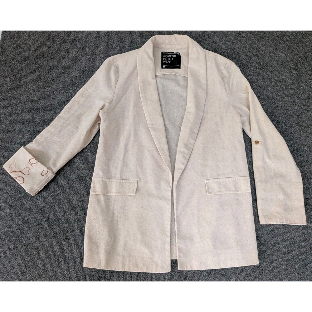 Marwa Outerwear Linen Blend Jacket Blazer Rolled Sleeve Womens Sz M Cream Office